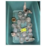 TOTE WITH MISC CLEAR GLASS CANNING JARS