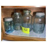 GROUP OF VINTAGE BLUE GLASS MASON JARS, 2 WITH ZIN