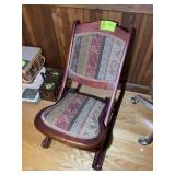 FOLDING WOODEN ROCKING CHAIR WITH UPHOLSTERED SEAT
