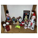 GROUP OF CHRISTMAS THEMED ITEMS, FIGURINES, CANDLE