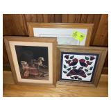 GROUP OF FRAMED WALL ART, PRINTS AND STITCH WORK,