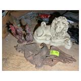 GROUP OF DECORATIVE ITEMS, EAGLE 28 IN W, LION 19