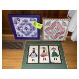 GROUP OF FRAMED NEEDLEPOINT WALL ART, 11 IN SQ, 16