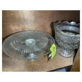 GROUP INCLUDING CLEAR GLASS PEDESTAL CAKE PLATE AN