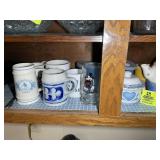GROUP OF ASSORTED COFFEE MUGS, TEAPOT, CREAM AND S