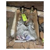 BOX WITH OIL LAMP, CHIMNEYS, SHADE FRAMES