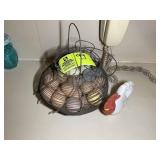 METAL EGG BASKET WITH FAUX EGGS, AND AVON MILK GLA