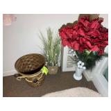 GROUP OF ARTIFICIAL FLOWERS, BASKET, ETC