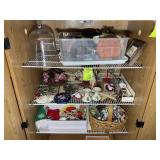 THREE SHELVES OF HOLIDAY Dï¿½COR, CHRISTMAS AND FALL