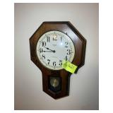 REGULATOR WOOD CASED WALL CLOCK, 15 IN X 23 IN