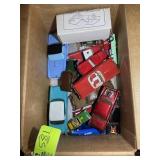BOX OF MISC DIECAST AND PLASTIC CAR REPLICAS, VARI
