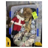 TOTE WITH MISC DECORATIVE ITEMS, STUFFED BEARS, GL