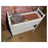 WHITE WICKER PLANT STAND, 28 IN X 12 IN X 32 IN