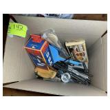 BOX WITH MISC KITCHEN ITEMS, WOOD SPOON SET, FRENC