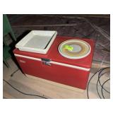 VINTAGE COLEMAN COOLER, RED, METAL/PLASTIC, TWO PL