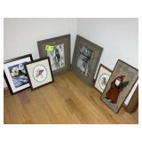 GROUP OF FRAMED WALL PRINTS AND NEEDLEPOINT, 13 IN