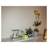 GROUP INCLUDING MISC FLOWERS, LAMB FIGURINE, PICTU