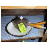 GROUP OF FINESSE ENAMEL CAST IRON POTS AND PANS, L