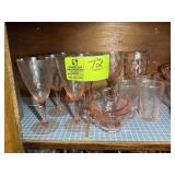 GROUP OF PINK GLASS SERVING DISHES, LARGE BOWL, GR