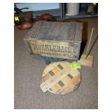 MUEHLEBACH WOODEN CASE WITH MISC GREEN GLASS SODA
