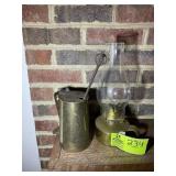 GROUP INCLUDING BRASS COLOR OIL LAMP AND ANTIQUE F
