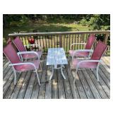 GROUP OF FOUR METAL FRAMED PATIO CHAIRS WITH TWO S