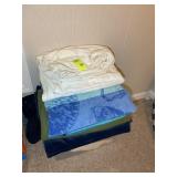 TOTE WITH MISCELLANEOUS BLANKETS, TOWELS, ETC
