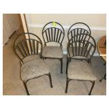 GROUP OF FOUR METAL CHAIRS WITH UPHOLSTERED SEATS
