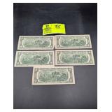 GROUP OF 5, 2 DOLLAR BILLS, 1995