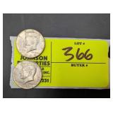 PAIR OF KENNEDY HALF DOLLARS, 1965, 1966, NO MINT