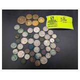 GROUP OF MISC COINS, QUARTERS, NICKLES, DIMES, AND