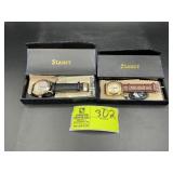 PAIR OF STAUER WRIST WATCHES, BLACK LEATHER STRAP,