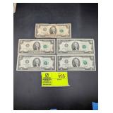 GROUP OF 5, 2 DOLLAR BILLS, 1976