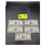 GROUP OF 5, 2 DOLLAR BILLS, 1976