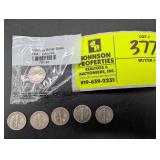 GROUP OF 6 MERCURY DIMES, SILVER, ONE 1944 GRADED