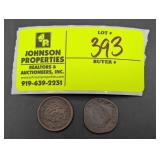 TWO BRAIDED HAIR LARGE CENT PIECES, ONE 1854 THE O