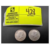 PAIR OF KENNEDY SILVER HALF DOLLARS, 1964 NO MINT,
