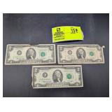 GROUP OF 3, 2 DOLLAR BILLS, 1976