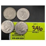 GROUP OF 4, 1972 EISENHOWER DOLLARS, ALL MINT MARK