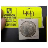 1921 MORGAN SILVER DOLLAR, NO MINT MARK, SHOWS MIN