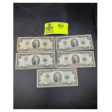 GROUP OF 5, 2 DOLLAR BILLS, 1976