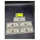 GROUP OF 5, 2 DOLLAR BILLS, 1976
