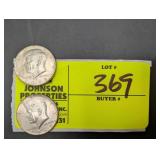 PAIR OF KENNEDY HALF DOLLARS, 1968, 1969,  MINT MA