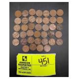 GROUP OF WHEAT PENNIES, 1936 TO 1958, 1946 D, 1956
