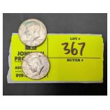 PAIR OF KENNEDY HALF DOLLARS, 1967, NO MINT MARKS