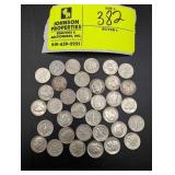 GROUP OF SILVER DIMES, 46-64 PERCENT SILVER