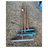 GROUP OF BROOMS AND SQUEEGEE