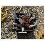 GROUP OF TROWELS, ROLLER CAGES, CAULK GUN, ETC