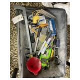 MIXING TUB WITH ASSORTED TOOLS, PAINTING ITEMS, HA