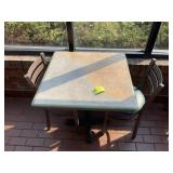 30 IN SQ TABLE WITH TWO METAL FRAME CHAIRS